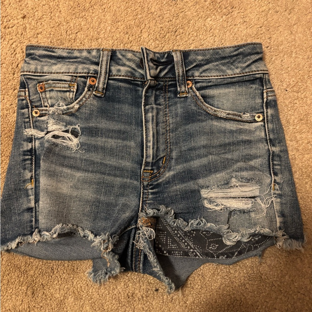 American Eagle Outfitters Blue Distressed Jean Shorts